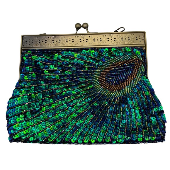 Handbags - Beaded Sequin Peacock Evening Clutch Bag